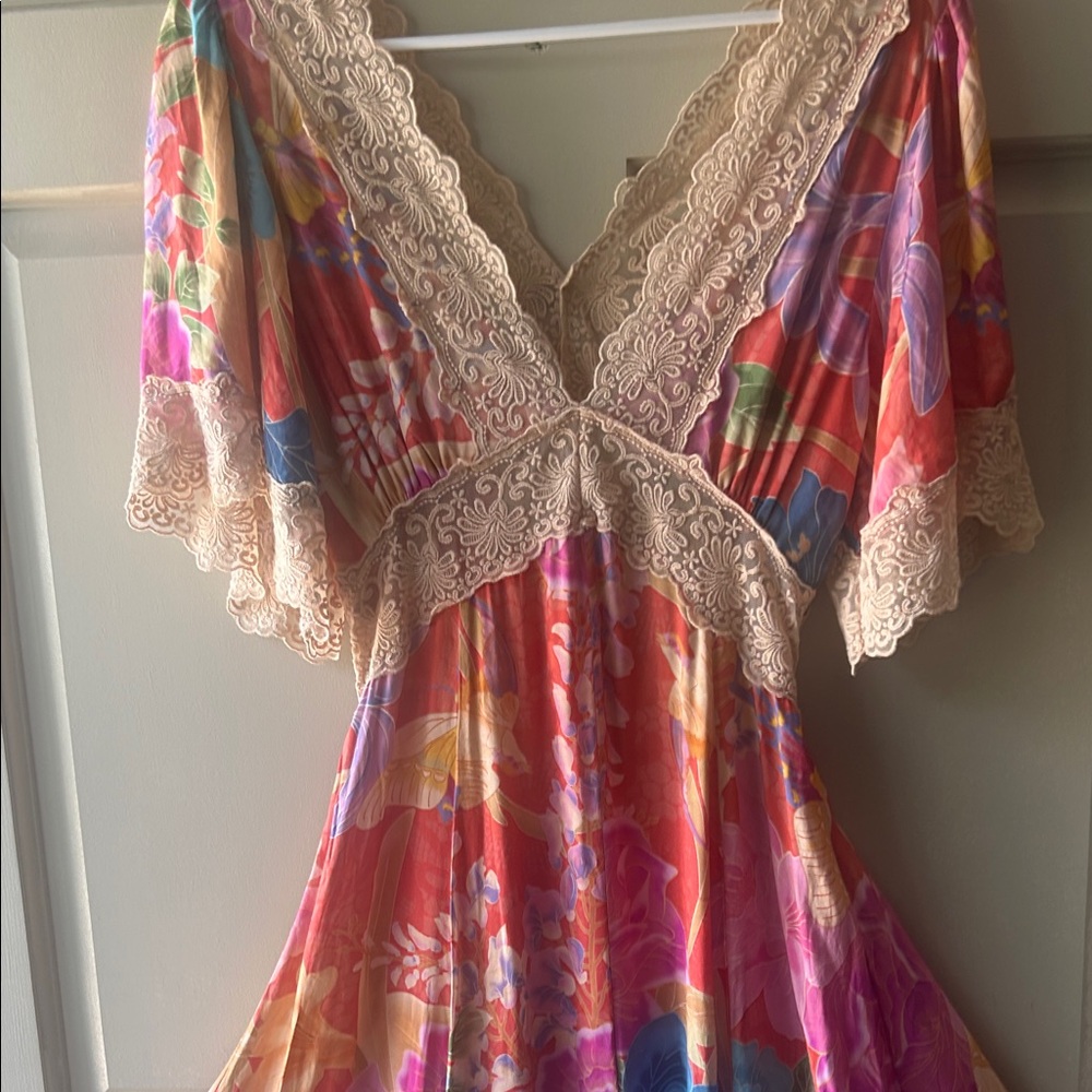 Spell Multicolor Floral Lace-Trim Maxi Dress